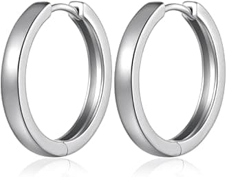Jiamiaoi Hoop Earrings for Men Women Hoop Earrings Titanium Polish Stainless Steel Hoop Earrings in 18MM /21MM /25MM, 18K White Gold Plated Nickel Free Hoop Earrings Hypoallergenic Earrings Hoops