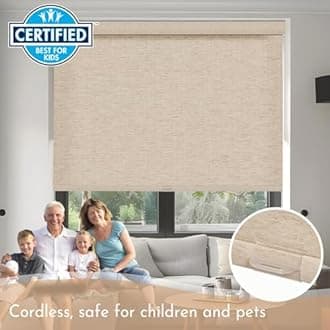 Persilux Blackout Roller Shades for Windows,Cordless,Linen Fabric,Roller Blinds,Thermal Insulated Fabric UV Protection,Window Shades for Home,Office,Bedroom,Door,Blackout-Beige,41" W X 84" H