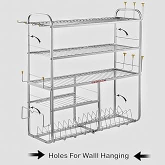 DEMIQON Stainless Steel Kitchen Dish Rack | Wall Mounted Dish Rack | Kitchen Storage Organizer | Wall Hanging Utensil Holder | Multipurpose Wall Rack | Plate, Bowl, gilass,cup stand (31x30 INCH)
