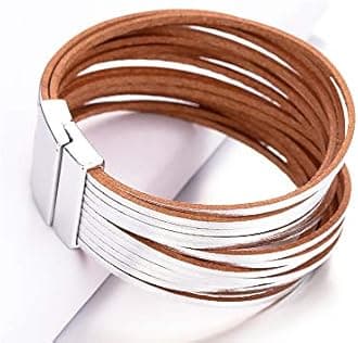 Fesciory Leather Wrap Bracelets for Women, Boho Leopard Multi-Layer Crystal Beads Cuff Bracelet Jewelry, One Size, Leather, no gemstone