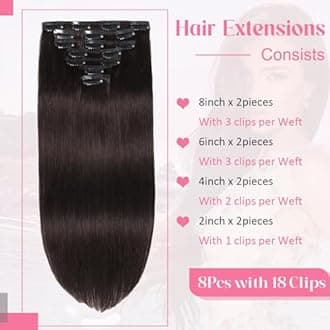 Clip in Hair Extensions Real Human Hair 3.4oz/90g Clip ins 100% Brazilian Remy Human Hair Extension for Women 8pcs Per Set with 18 Clips Double Weft (14 Inch #2 Dark Brown)