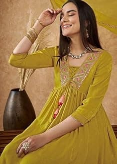 TRENDMALLS Women's Art Silk Embroidery Salwar Suit Set Kurta Pant with Dupatta (G268-Yellow-XL)