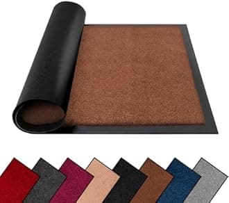 Washable Dirt Trapper Door Mats Indoor & Outdoor, Heavy Duty Non Slip Doormats, Rubber Backed Floor Mat, Super Absorbent Front Door Mat, Entrance Rug (Brown-Plain, 80cm x 120cm)