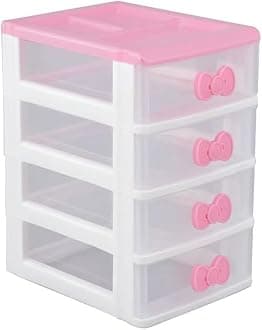 Cute Pink Desktop Organizer with 3 Drawers – Small Plastic Storage Box for Jewelry, Makeup, and Office Supplies – Compact Vanity Organizer for Teen Girls’ Room Decor (Pink 4 Layers)