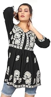 Bee M Pee Designer Short Kurti Tops for Jeans for Women I Chikankari Rayon Cotton Long Kurta Kurti for Women I Stylish wear Kurti top for Girls