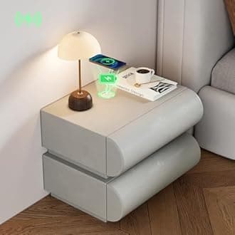 homary Smart Nightstand Modern Light Gray Leather Nightstands with Wireless Charger Bedside Table with 2 Drawers for Bedrooms Living Rooms Offices 19.7" W x 15.7" D x 15.7" H