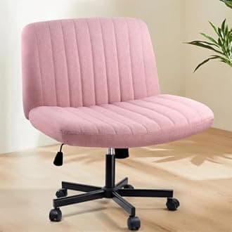 Criss Cross Chair, Fabric Armless Cross Legged Home Office Chair for Vanity, Wide Seat Swivel Criss Cross Desk Chair, Height Adjustable Vanity Chair with Wheels and Back, Pink