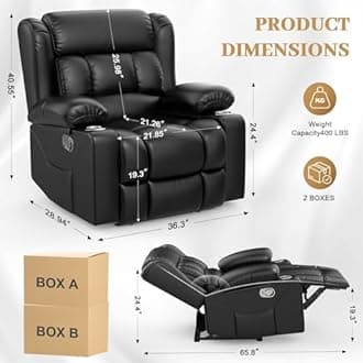 Recliner Chair, Oversized Manual Reclining Chair for Adults, Single Reclining Sofa with Cup Holder & Pocket, Lounge Recliner for Living Room Home Theater Seating RV Chairs