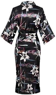 DandyChic Women's Long Floral Satin Robes Imitation Silk Sleepwear Bridal Dressing Gown for Bridesmaid Nightgown