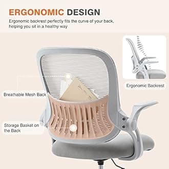 Sweetcrispy Office Computer Desk Chair, Ergonomic Mid-Back Mesh Rolling Work Swivel Task Chairs with Wheels, Comfortable Lumbar Support, Comfy Flip-up Arms for Home, Bedroom, Study, Student, Black