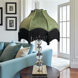 Tristan Home Premium Classic Victorian Style Bell Shape Scallop Large Velvet Lamp Shade with Tassels and Fringe (Olive Green), 16inch Width, 12inch Height (Including Fringe), Large