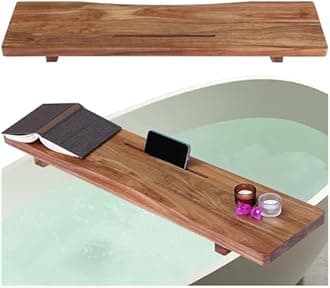 Premium 1.2" Thick Board Acacia Wood Bathtub Tray Caddy with Adjustable Legs, Minimalist Design Bathtub Tray, Bathtub Accessories, Fits Most Bathtubs, Perfect for Women