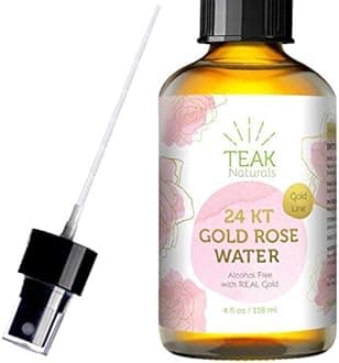 24K Gold Rose Water Facial Toner by Teak Naturals 100% Pure Organic Natural Moroccan Rosewater Hydrosol Face Spray 4 oz