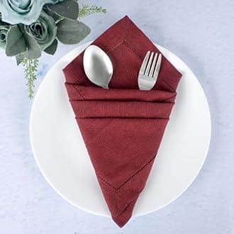 FINGERCRAFT Hemstitched Cotton Table Napkins – Set of 6, 20x20 Inch, 100% Cotton Cloth Napkins with Faggoting Stitching – Durable & Elegant for Parties, Everyday Use (Burgundy Black Twill)