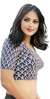 PU Fashion Latest Printed Blouses Festival Special Readymade Saree Blouse for Women Stylish Vibrant Multicolor Print Design Stitched Blouse Round Neck Elbow Sleeves