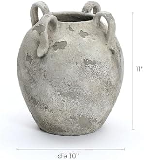 LuxenHome Rustic Ceramic Vase,11'' Gray and White Round Vase,Terracotta Large Flower Vases with Handles for Living Room Home Decor,Vintage Pottery Tall Vases Home Décor Accents