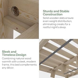 Nodax Double Bed Frame 4ft6 – Solid Pine Wooden Bed Frame for Adults, F1 Easy Assemble Bed with Sturdy Slats & Extra Four Supportive Legs, Comfortable Bedroom Furniture | (Pine)