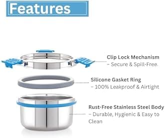 STEELLOCK PRO Stainless Steel Container/Dabba/Lunch Box with Steel Lid Airtight for Food Storage, Easy to Carry, Leak Proof and Stackable (SLP-121/280 ML).