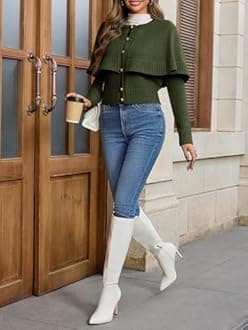 Saodimallsu Womens Cropped Cardigan Sweater Long Sleeve Fall Knit Cape Sweaters Button Up Trendy Outfits 2025