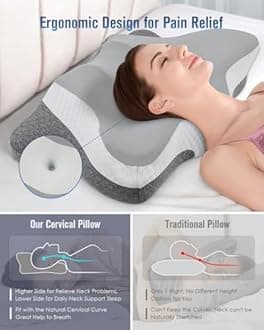 DONAMA Cervical Neck Pillow for Sleeping, Ergonomic Memory Foam Pillows with Built-in/Removable Small Neck Support Pillow, Contour Bed Pillows for Side Back Stomach Sleepers with Pillowcase Queen Size