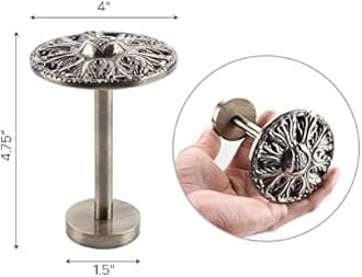 Deco Window 2 Pcs Curtain Holdback for Curtains Wall Mounted Metal Drapery Hook for Door Window Treatment-Round Medallion(Antique Brass)
