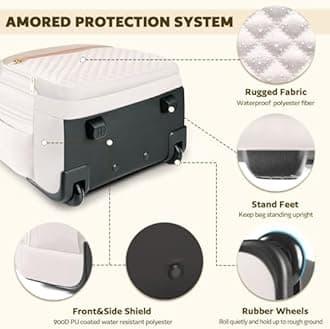 Rolling Backpack Carry On Luggage For Adults With Wheels, Wheeled Backpack For Women, Travel Roller Backpack, Beige, 15-inch