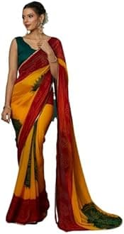 SIRIL Women's Georgette Bandhani Printed Saree With Unstitched Blouse Piece