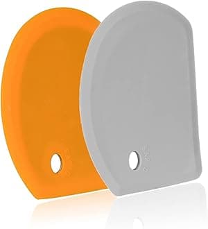 SAPID Silicone Dough Scraper with Stainless Steel Sheet, Curved Edge Flexible Bowl Scraper for Baking, Food Grade Silicone Bench Scraper for Sourdough Bread Proofing Basket, Set of 2, Gray & Orange,