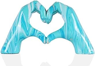 Navy blue hand heart decoration, heart hand statue, love finger sculpture wedding decoration, suitable for bookshelf coffee table office bedroom TV cabinet bookshelf small ornaments home decoration.