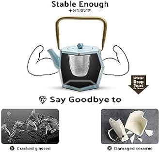 Tea Kettle, TOPTIER Japanese Cast Iron Tea Kettle with Infuser, Stovetop Safe Cast Iron Tea Kettle, Diamond Design Cast Iron Teapot Coated with Enameled Interior for 30 oz (900 ml), Blue