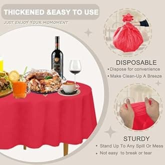 D&Z Plastic Table Cloth Disposable, 12 Pack Red Round Tablecloth Individually Wrapped for Indoor&Outdoor, 84 Inch Table Cover for Party, Picnic, Birthday, Wedding & Dinner