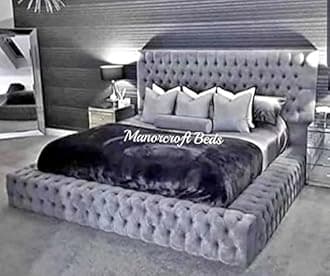 Buckingham Royal Upholstered Chesterfield Plush Velvet Fabric Bed Frame (Grey, 5f King)