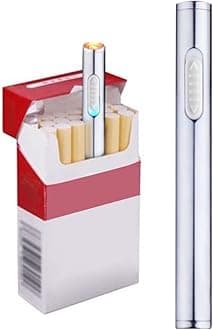 Slim Lighters USB Electric Lighter Rechargeable Windproof Flameless Cigarette Lighter Mini Protable No Gas Lighter (Silver)