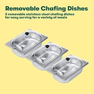 BELLA 4.5 Quart Triple Electric Buffet Server, Food Warming Tray & Slow Cooker - Brushed Stainless Steel Heated Serving Station for Parties & Catering