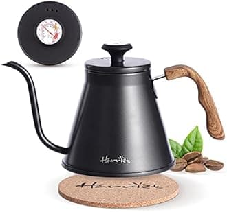 Harriet Gooseneck Kettle, Pour Over Kettle with Built-in Thermometer Coffee Kettle with Anti-Hot Wood Pattern Handle, Anti-Rust Stainless Steel with Flow Spout Design For Drip Coffee 37oz