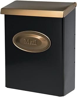 Architectural Mailboxes Designer™ Locking, Vertical Wall-Mounted Mailbox for Outside, Modern Metal Galvanized Steel Medium Mail Box with Lock and Key Drop Box, Black with Optional Mail Emblem