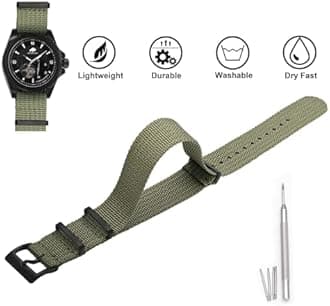 BISONSTRAP Nylon watch strap for men, one-piece military bracelet, 18 mm, 20 mm, 22 mm