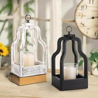 Wood Lantern Decor, Rustic Decor Candle Lantern, Outdoor Lanterns Farmhouse Candle Holder, Decorative Wedding Farmhouse Table Decor, Black