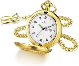 BOSHIYA Smooth Quartz Pocket Watches for Men Classic Arabic Digital Luminous Dial & Day Date Pocket Watch with Chain Christmas Graduation Birthday Gifts