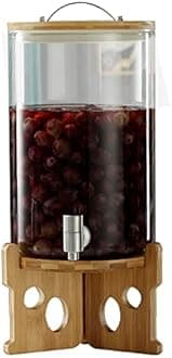 Glass Drink Dispenser, 5L Glass Jar Beverage Dispensers with Stand and Faucet, Water Dispenser Countertop for Tea Jar, Lemonade, 100% Leak Proof(Size:8L)