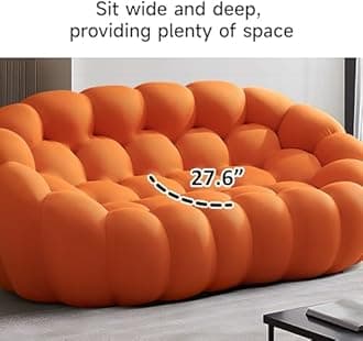 Modern Loveseat Sofa, 74.'' Bubble Couch Lazy Floor Sofa, 2 Seater Comfy Love Seat Floor Sofa with 3D Textile Material, Luxury Mesh Fabrir Sofas for Living Room, Apartment, Orange