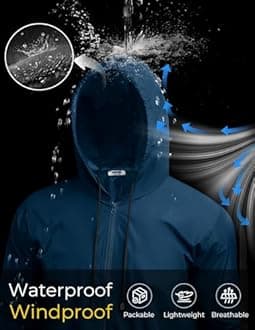 COOFANDY Men's Packable Rain Jacket Outdoor Waterproof Hooded Lightweight Classic Cycling Raincoat Poncho