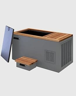The UK Ice Bath Company Electric Ice Bath Stainless Steel 400 Litre Cold Therapy Tub Rectangular Grey Base: Wooden Top