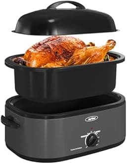 RoyalCraft 26-Quart Electric Roaster Oven with Visible Self-Basting Lid, Turkey Roaster Oven with Removable Pan and Rack, Perfect for Large Meals and Holiday Feasts, Grey