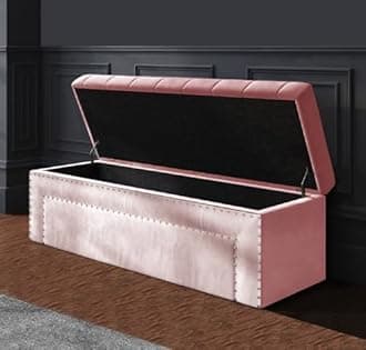Duke Chesterfield Ottoman storage Box - Plush Velvet Storage Ottoman with Decorative Tacks- Ottoman Shoe Bench with Storage - Upholstered Coffee Table- End of bed Storage Bench, Blanket Box