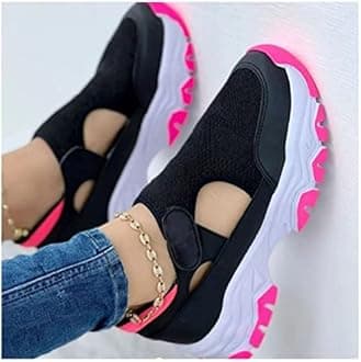 EEUK Orthopedic Diabetic Walking Sneakers 2023 Fashion, Comfy Canvas Shoes Women Fashion Trainers Womens Fly Woven Breathable Walking Shoes Breathable Mesh Shoes(Size:US 6,Color:black Pink)