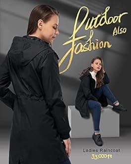 33,000ft Women's Waterproof Long Rain Coats Packable Rain Jacket with Hood Trench Coats Windbreaker