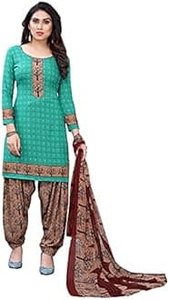 Readymade Indian Punjabi Style Crepe Patiala Salwar Suit with Dupatta for Women