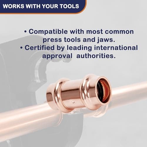 Copper Press Fittings 1/2 inch Coupling with Stop Zero Lead P x P, 10-Pack