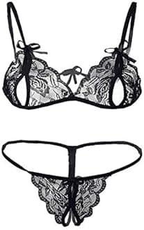 GIRLY GIRL Women's Sexy Net Lace Lingerie Set/Bikini Set/Bra Panty Set for Honeymoon Black